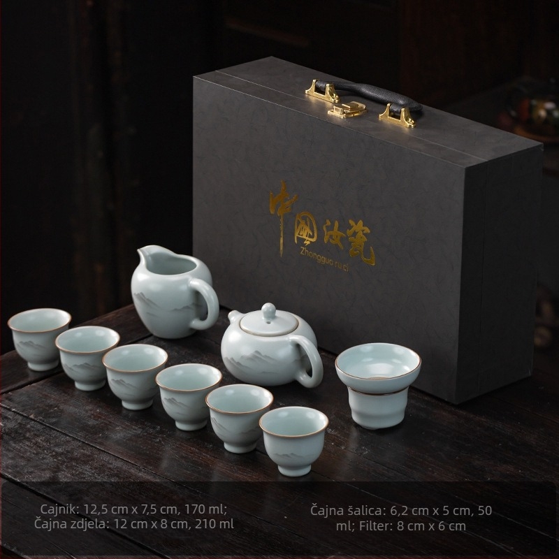 2025 novi Ru Kiln Kung Fu čajni set, keramički gaiwan, čajnik i šalice za kućnu upotrebu, minimalistički stil