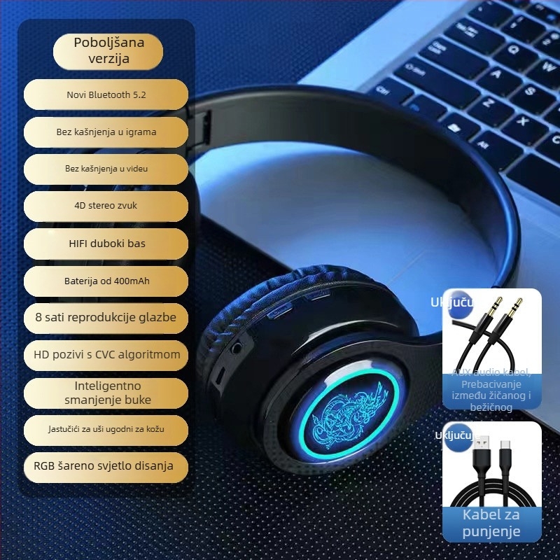 Bluetooth bežične slušalice s LED osvjetljenjem, redukcija buke, za trčanje i sport