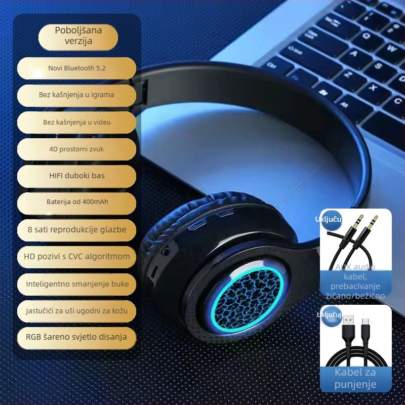 Bluetooth bežične slušalice s LED osvjetljenjem, redukcija buke, za trčanje i sport