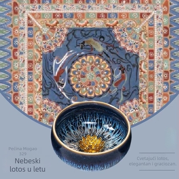 Čajni set Dunhuang Lotus Jianzhan s parom šalice Tianmu, srebrne šalice — poklon kutija