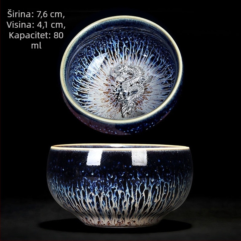 Čajni set Dunhuang Lotus Jianzhan s parom šalice Tianmu, srebrne šalice — poklon kutija