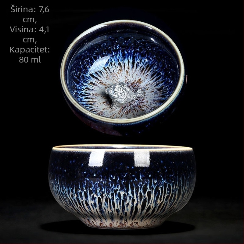 Čajni set Dunhuang Lotus Jianzhan s parom šalice Tianmu, srebrne šalice — poklon kutija