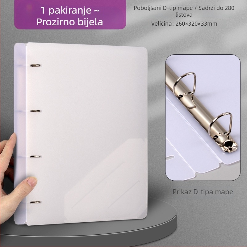 D-tip registrator s dvije rupe, vodoravno kućište, veliki kapacitet za dokumente, A4, PP materijal