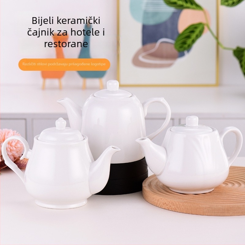 Keramički čajnik bijele boje, velik kapacitet, s poklopcem, za hotel, restoran i kućnu upotrebu