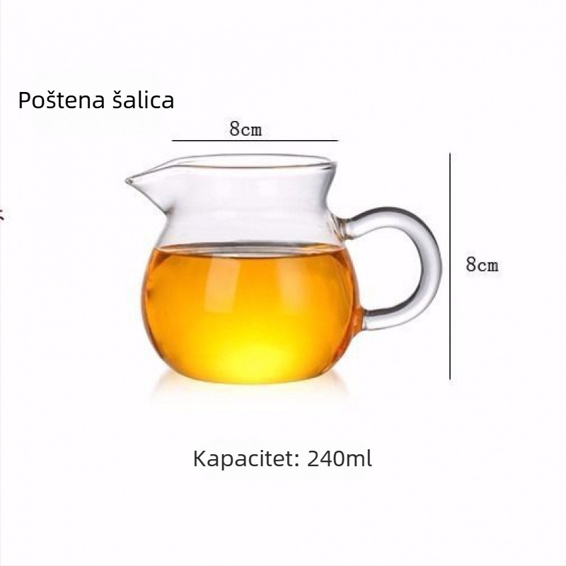 Gongfu set čaja od debelog borosilikatnog stakla otpornog na toplinu, s čašicom za ravnomjerno prelijevanje i čajnikom, velikog kapaciteta