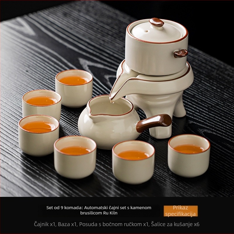 Ru Kiln Kung Fu set za čaj – komplet keramički čajni set za čajnu ceremoniju s automatskim pripremnikom čaja, kameni mlinski, čajnik i zdjela za pranje čaja