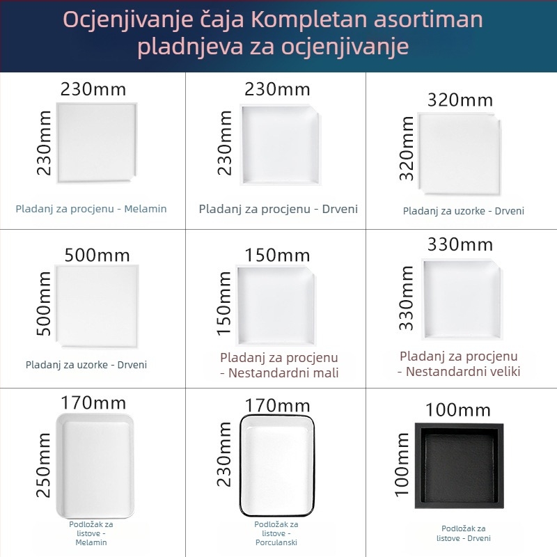 Set za kušanje čaja s drvenom probnom tacom i emajliranim tanjurićem