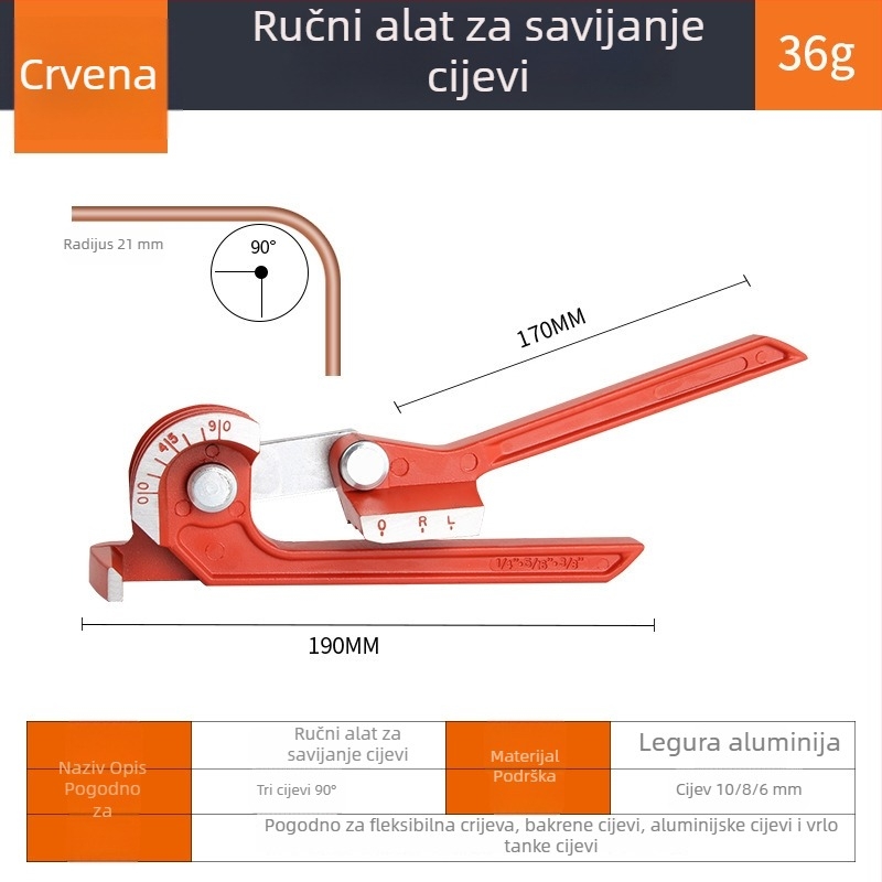Ručni savijač PVC cijevi s oprugom, kromirani čelik No.75