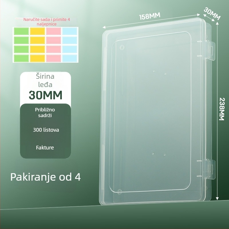 A4 prozirna kutija za dokumente, kutija za pohranu s velikim kapacitetom, za ispitne radove i učenikove knjige