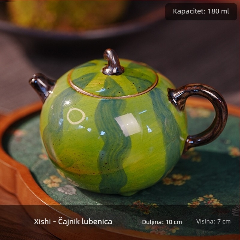 Čajnik s motivom Pufferfish i Watermelon, Kung Fu set čaja, jedan čajnik, bijeli porcelan, ručno oslikana uljna slika u keramici