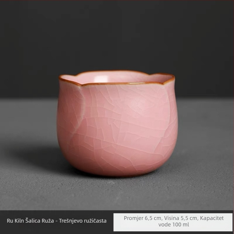 Ru Kiln majstorska šalica za čaj, ružičasta porculanska šalica, elegantna visoke kvalitete, ružičasti dizajn, šalica za par