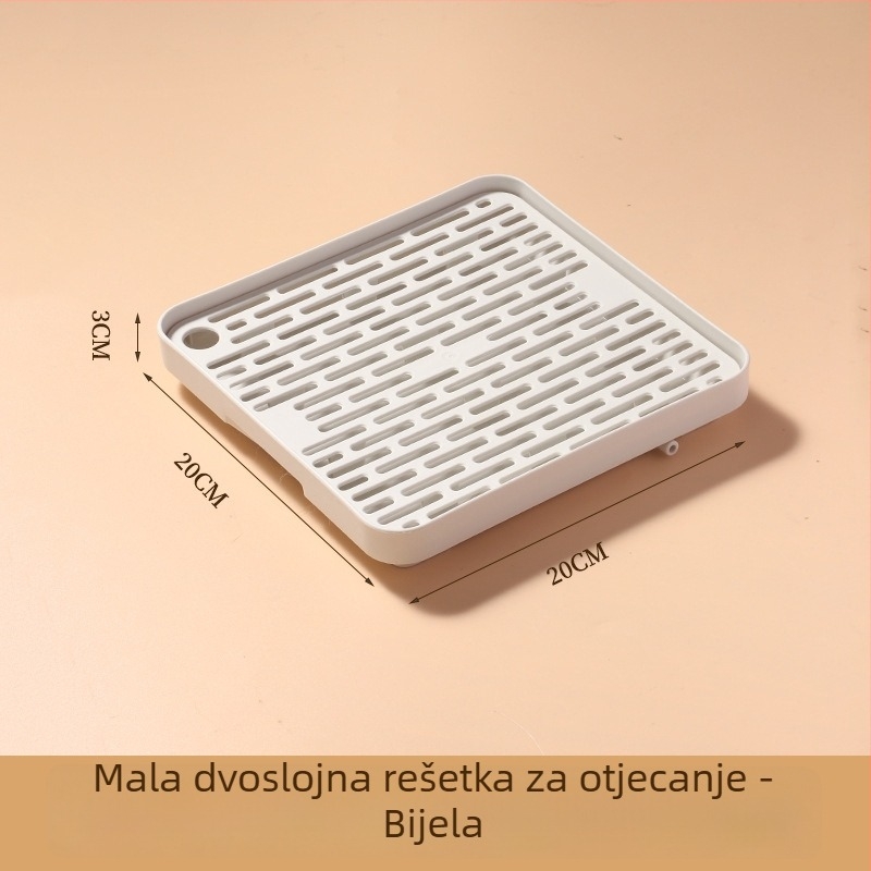 Dvostruki plastični drenazni pladanj za kuhinju, držač šalica i pribora, organizator voća i povrća