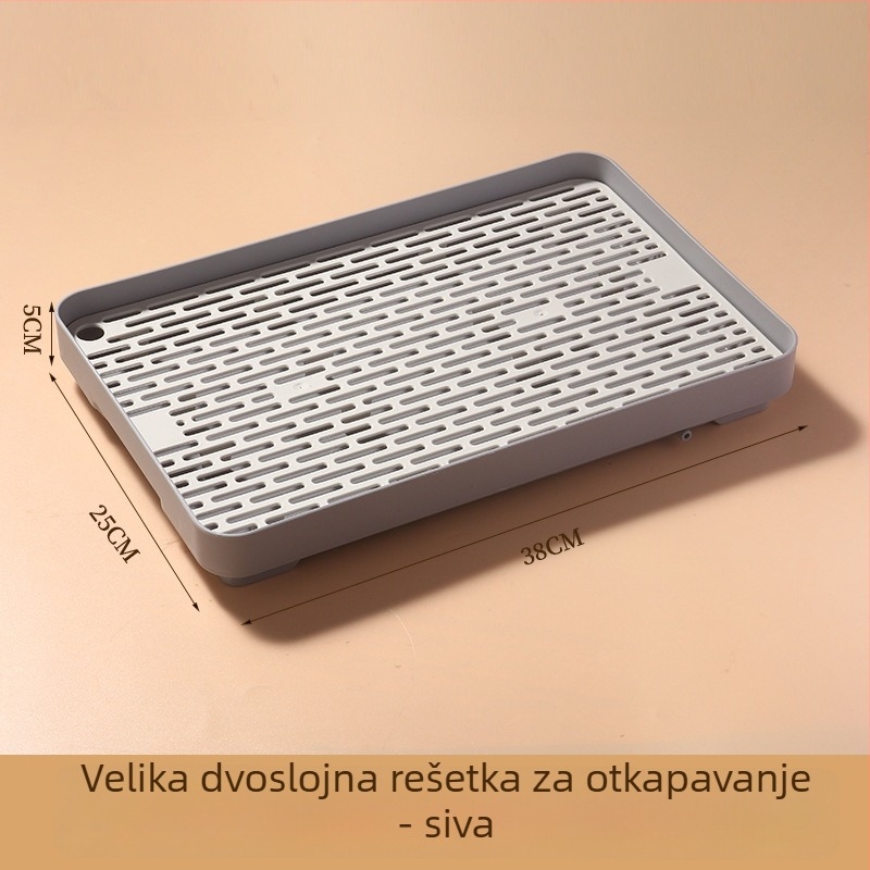 Dvostruki plastični drenazni pladanj za kuhinju, držač šalica i pribora, organizator voća i povrća
