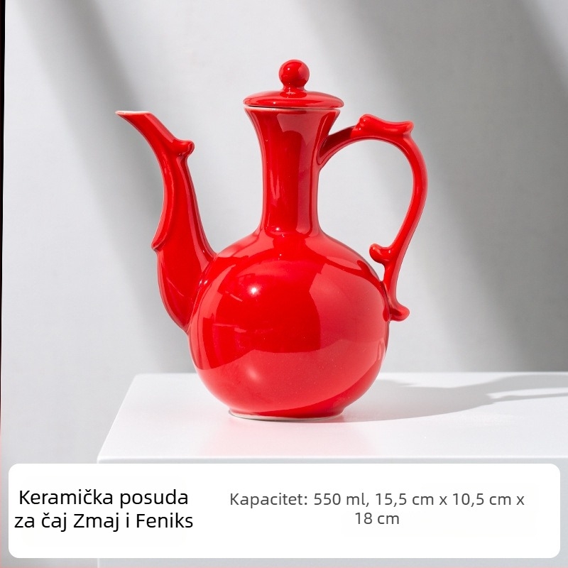 Keramički set za vino s izlijevačem, svadbene čaše za nazdraviti, visoke čaše, grijač vina i pladanj u kineskom stilu.