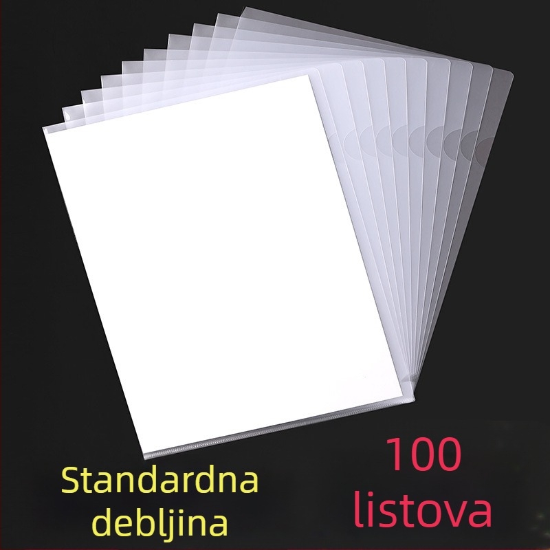 A4 prozirna L-oblik mapa, dvostruki poklopac, debela izrada, džep za jedan list, organizator dokumenata