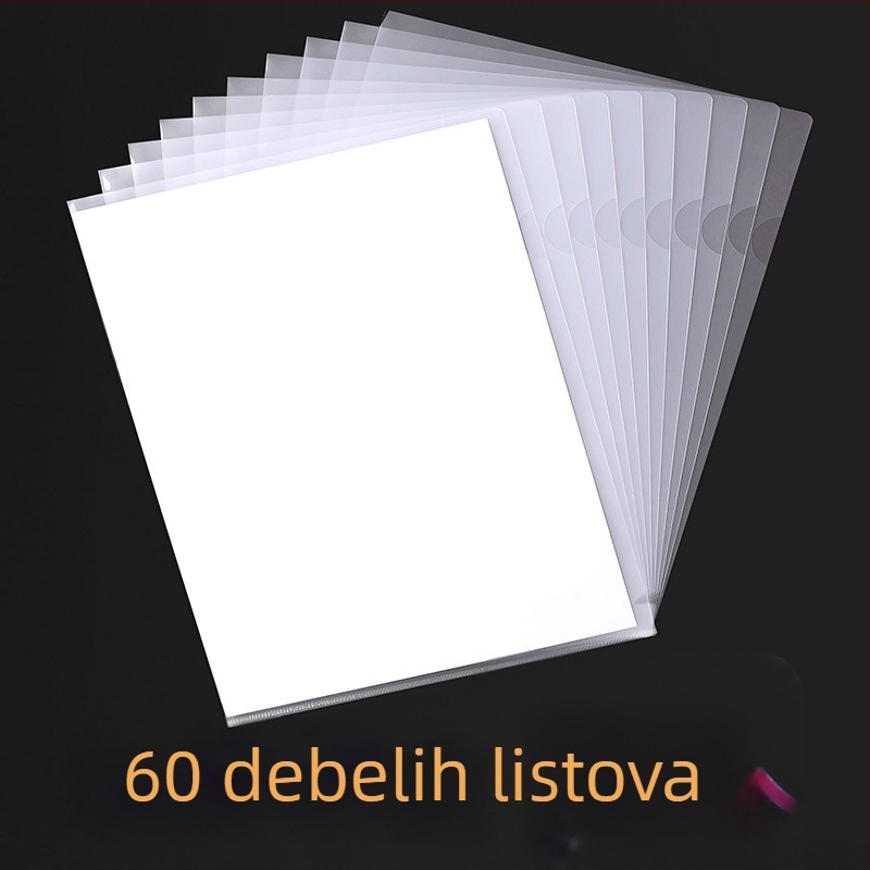 A4 prozirna L-oblik mapa, dvostruki poklopac, debela izrada, džep za jedan list, organizator dokumenata