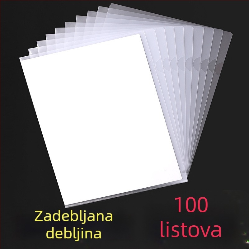 A4 prozirna L-oblik mapa, dvostruki poklopac, debela izrada, džep za jedan list, organizator dokumenata