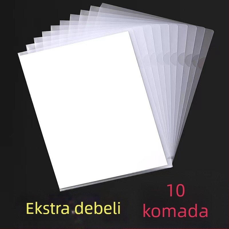 A4 prozirna L-oblik mapa, dvostruki poklopac, debela izrada, džep za jedan list, organizator dokumenata