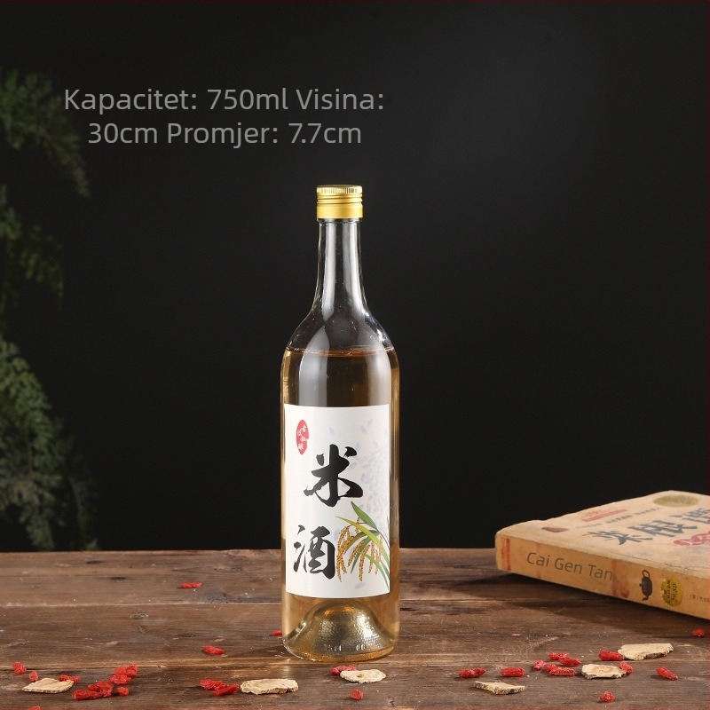 Veleprodaja: 500 ml prozirna matirana staklena boca vina, boca za voćno vino, boca za napitke, boca crvenog vina sa svilenim otvorom, prazna boca rižinog vina
