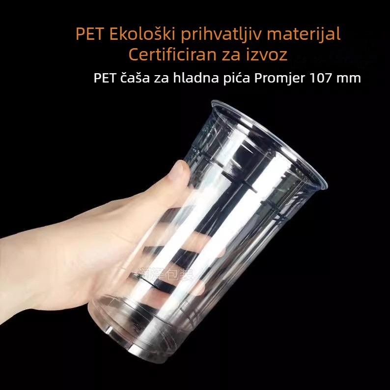 Jednokratna prozirna PET čaša, promjera 107 mm, kapaciteta 1000 ml, pogodna za čaj s mlijekom i voćni čaj.