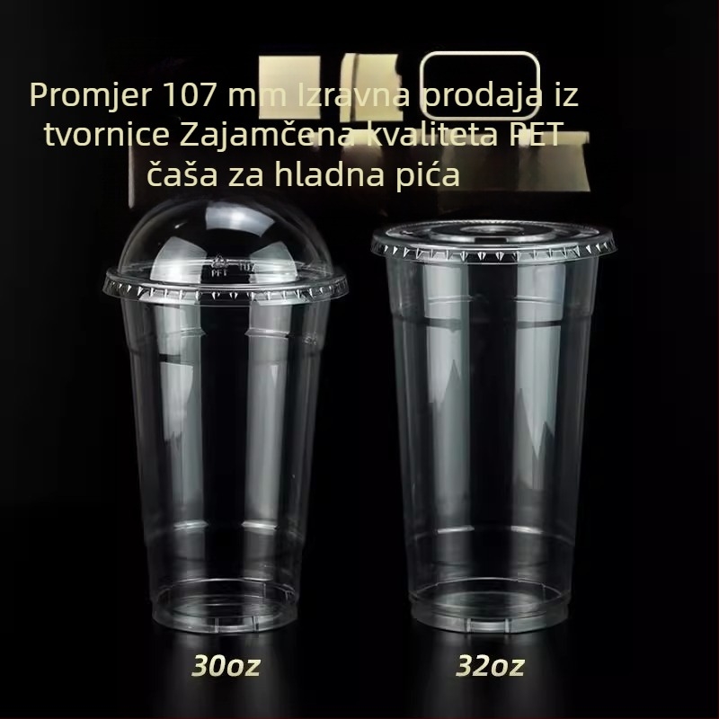 Jednokratna prozirna PET čaša, promjera 107 mm, kapaciteta 1000 ml, pogodna za čaj s mlijekom i voćni čaj.