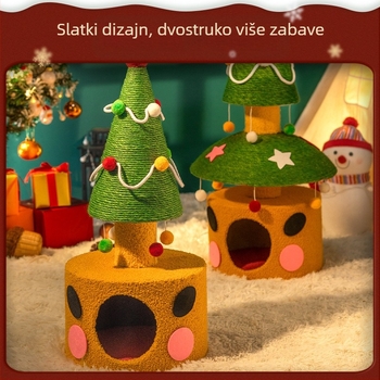 Božićno stablo od sisala za grebanje mačaka, otporan post za grebanje s integriranim penjalom i gnijezdom – mačja igračka