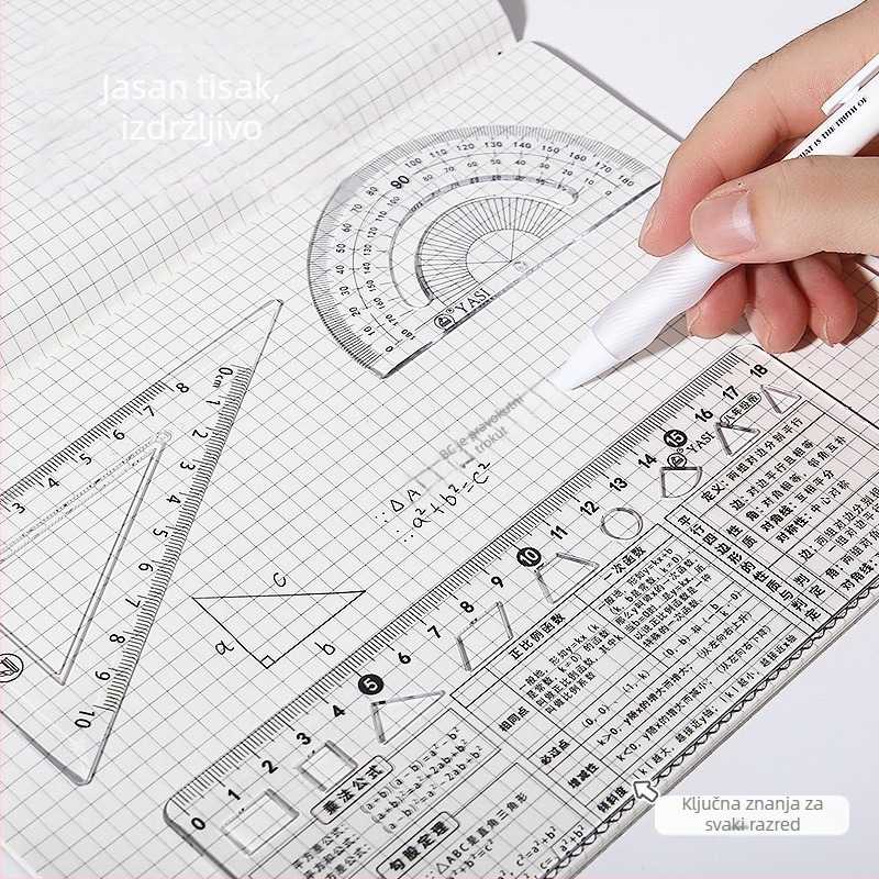 Prozirni set ravnala za geometriju, 18 cm, za učenike, razredi 1–9, višefunkcionalni geometrijski alati