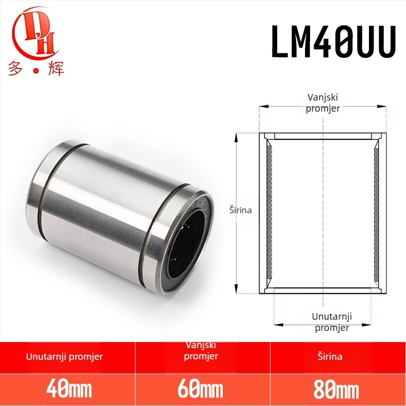 LM serija linearnih ležajeva (LM3UU–LM40UU) od čelika za ležaje