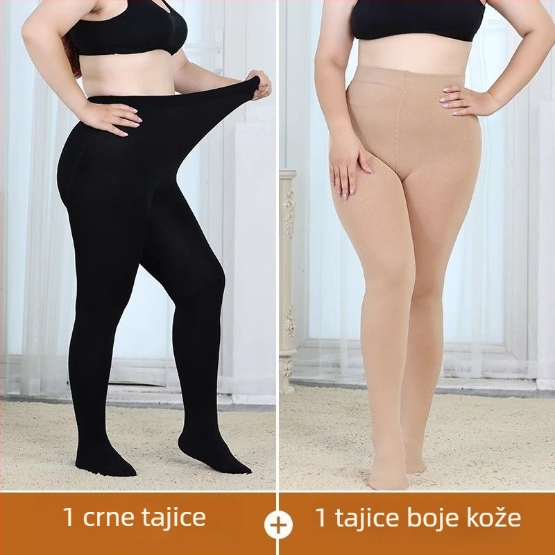 Plus-size tajice s flis podstavom za žene, proljeće-jesen, boja kože, jednobojne, srednje debele