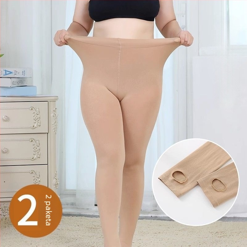 Plus-size tajice s flis podstavom za žene, proljeće-jesen, boja kože, jednobojne, srednje debele