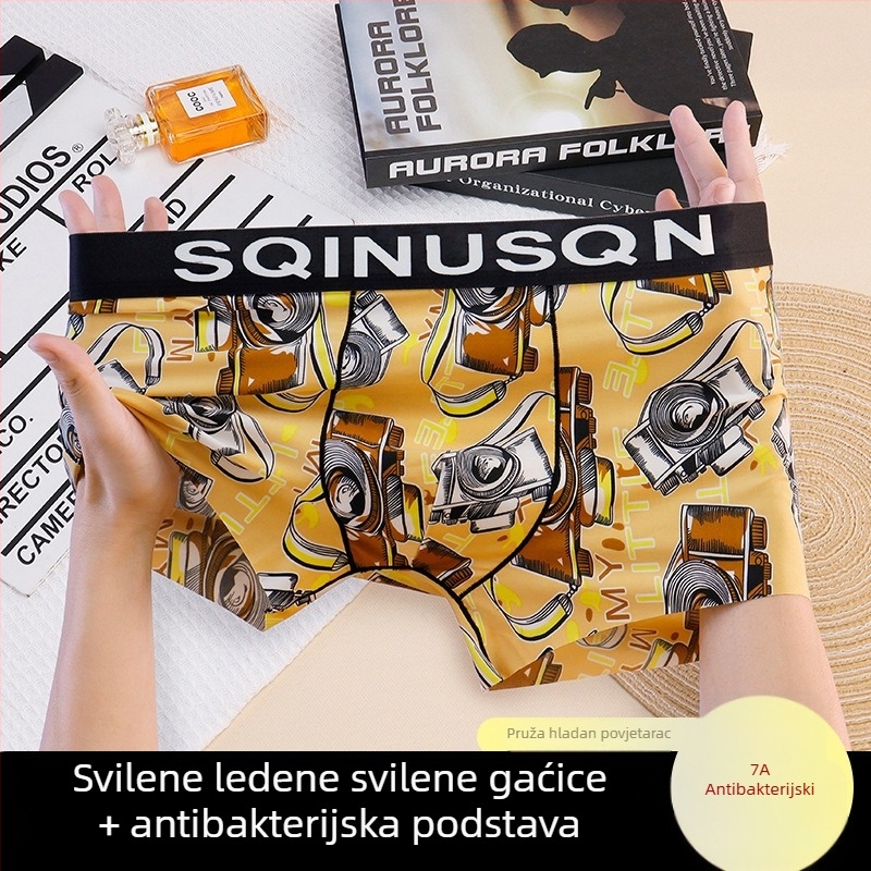 Novi stil muških gaćica od ledene svile, sladak i razigran dizajn, prozračan, tankog otiska boxer briefs