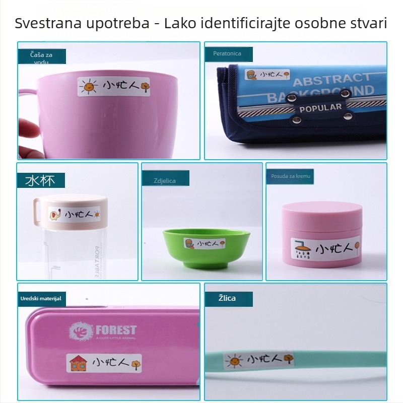 Vodootporne naljepnice s imenom za vrtić – za školske potrepštine i bočice za vodu