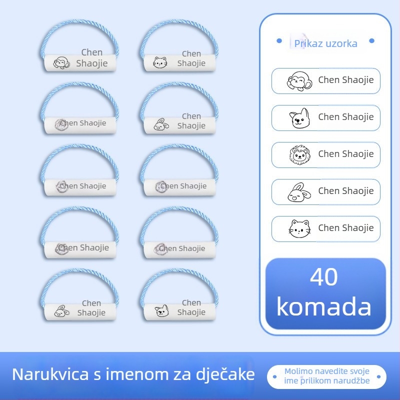 Imenne oznake za vrtić, vodootporne i višekratno upotrebljive narukvice za nošenje, protiv gubitka, pogodne za ruksak i obuću, crtani stil