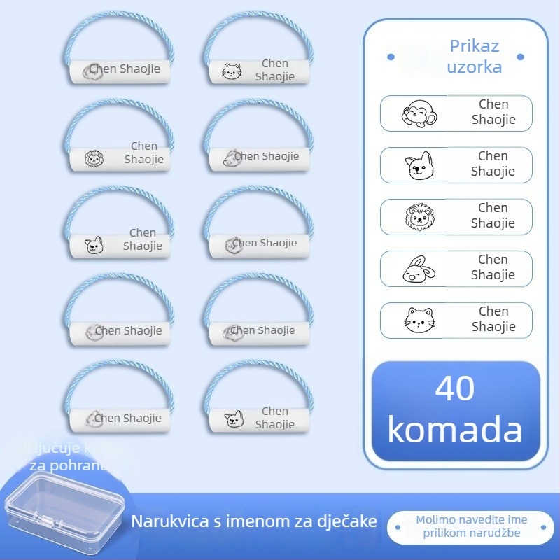Imenne oznake za vrtić, vodootporne i višekratno upotrebljive narukvice za nošenje, protiv gubitka, pogodne za ruksak i obuću, crtani stil