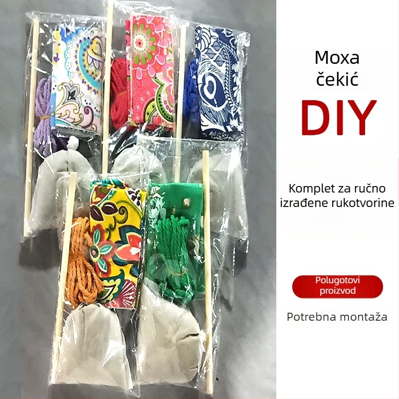 Mugwort čekić – Ručno izrađeni DIY masažni čekić sa satenskim brokat kompletom materijala (poluproizvod wellness čekić)