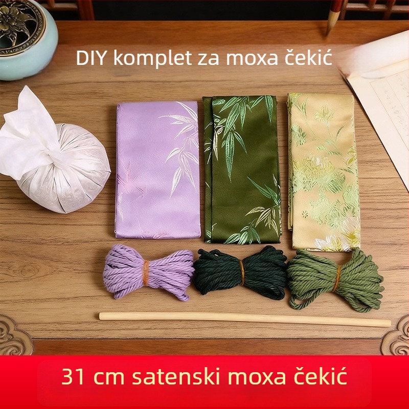 Mugwort čekić – Ručno izrađeni DIY masažni čekić sa satenskim brokat kompletom materijala (poluproizvod wellness čekić)