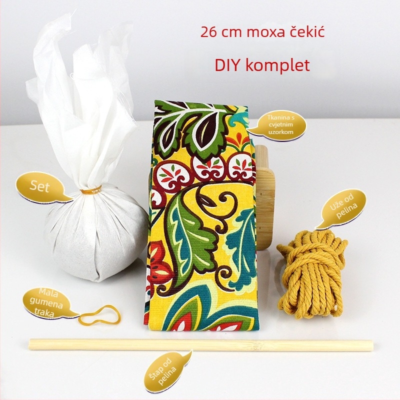 Mugwort čekić – Ručno izrađeni DIY masažni čekić sa satenskim brokat kompletom materijala (poluproizvod wellness čekić)