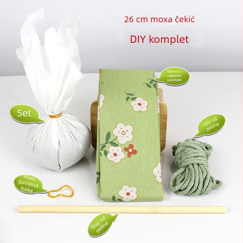Mugwort čekić – Ručno izrađeni DIY masažni čekić sa satenskim brokat kompletom materijala (poluproizvod wellness čekić)