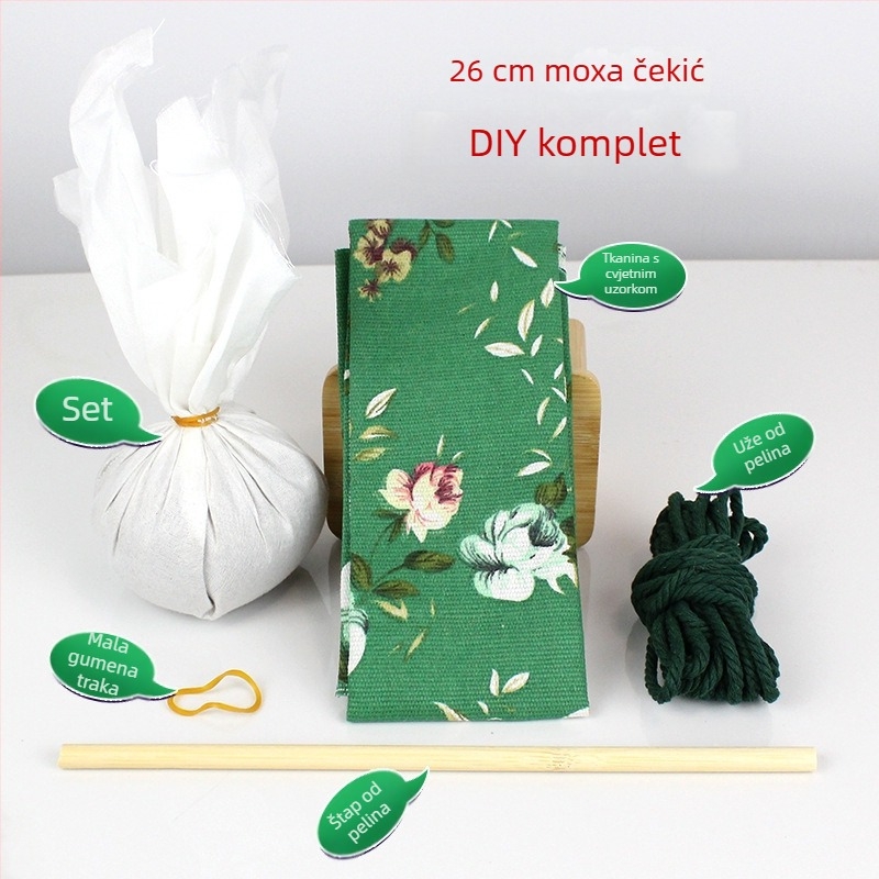 Mugwort čekić – Ručno izrađeni DIY masažni čekić sa satenskim brokat kompletom materijala (poluproizvod wellness čekić)