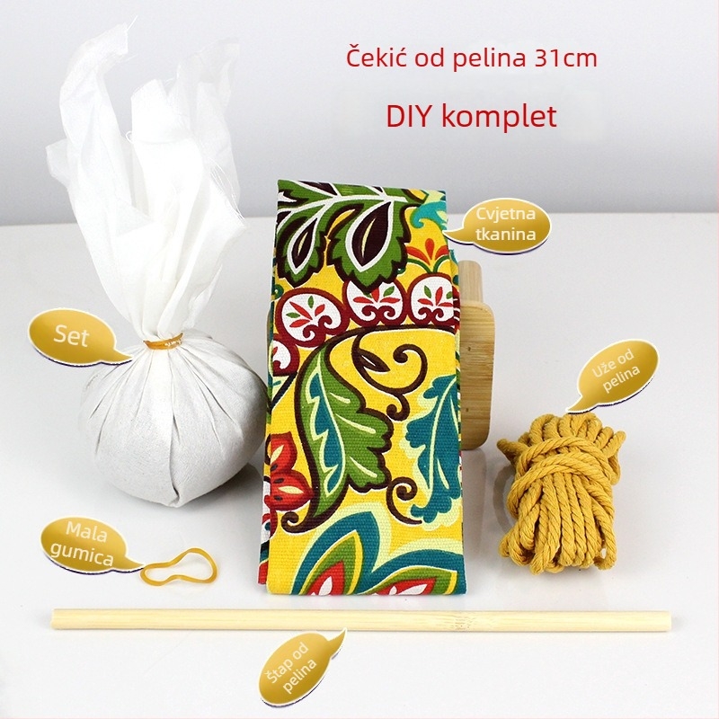 Mugwort čekić – Ručno izrađeni DIY masažni čekić sa satenskim brokat kompletom materijala (poluproizvod wellness čekić)