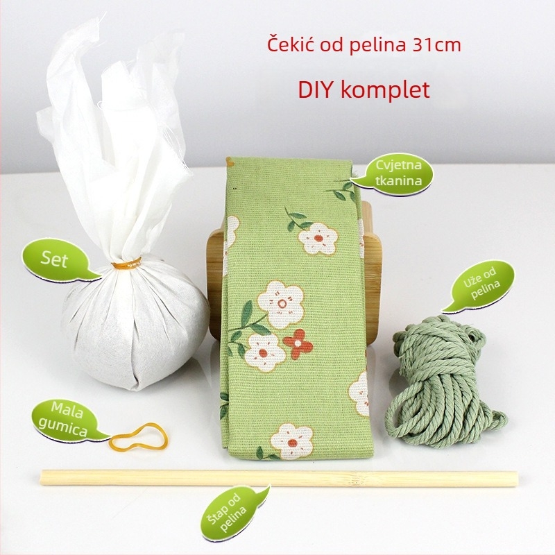 Mugwort čekić – Ručno izrađeni DIY masažni čekić sa satenskim brokat kompletom materijala (poluproizvod wellness čekić)