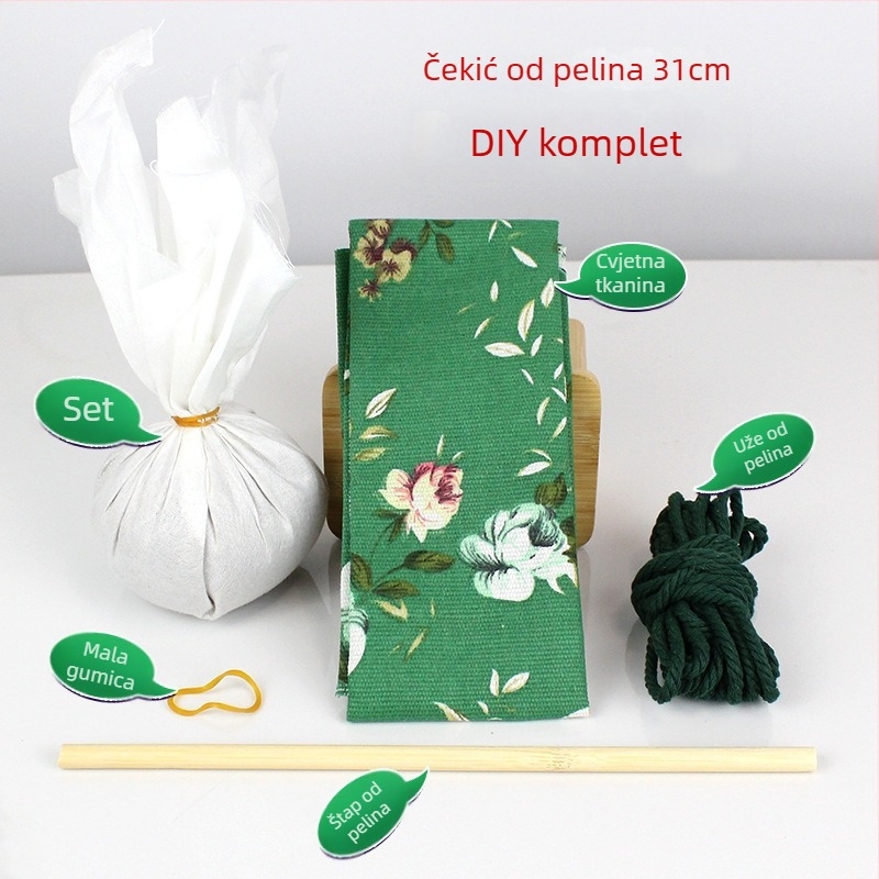 Mugwort čekić – Ručno izrađeni DIY masažni čekić sa satenskim brokat kompletom materijala (poluproizvod wellness čekić)