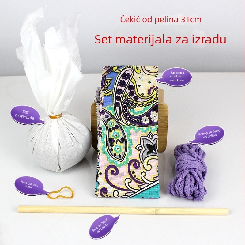 Mugwort čekić – Ručno izrađeni DIY masažni čekić sa satenskim brokat kompletom materijala (poluproizvod wellness čekić)