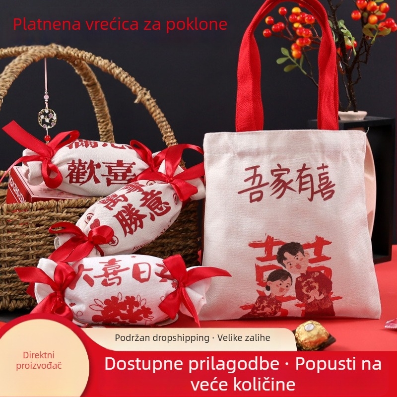 Vjenčani pokloni u kineskom stilu: platnena torba za bombone i kutija za bombone