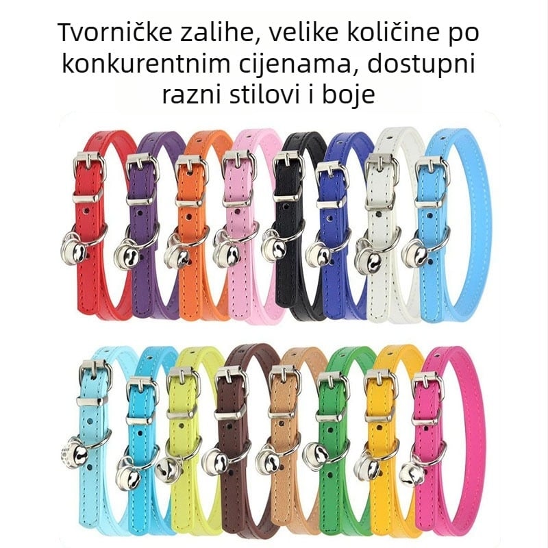 PU kožna ogrlica za pse sa sitnim zvoncem, različite boje i veličine, minimalistički ravni ogrlica za mačke i pse