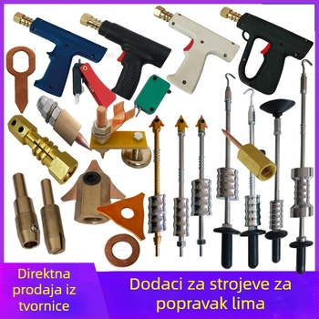 Pribor za stroj za oblikovanje i popravak lima: ručka u obliku pištolja, trokutasti dio, ugljična šipka, kružni brtveni prsten, čeljust