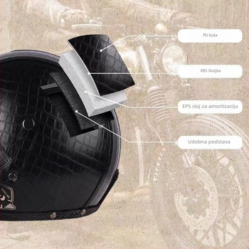 Retro Harley kožna kaciga za sve sezone, 3/4 otvorena kaciga za električne skutere i motocikle, za odrasle