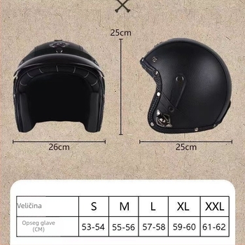 Retro Harley kožna kaciga za sve sezone, 3/4 otvorena kaciga za električne skutere i motocikle, za odrasle