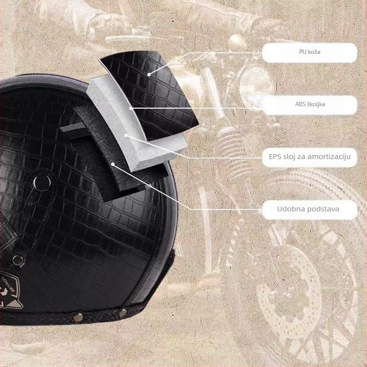 Retro Harley kožna kaciga za sve sezone, 3/4 otvorena kaciga za električne skutere i motocikle, za odrasle