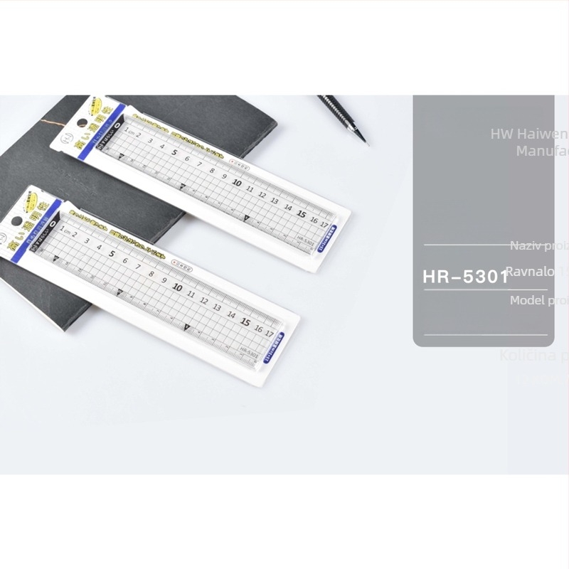 Haiwen HR-253 Prozirna 18 cm plastična ravnala s valovitim uzorkom, plavo-ružičasta – za učenike osnovne škole